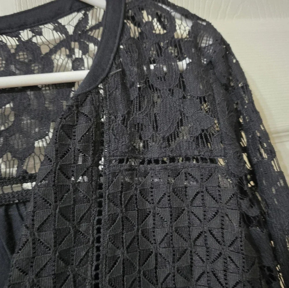 Rebecca Minkoff Lace Front Button Top, Sheer 3/4 Sleeves, Soft Knit Back, EUC! - Picture 4 of 12